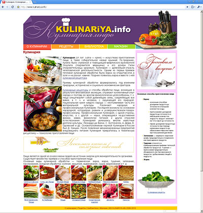 Портфолио, веб-дизайн. Kulinariya.info — кулинарный портал.